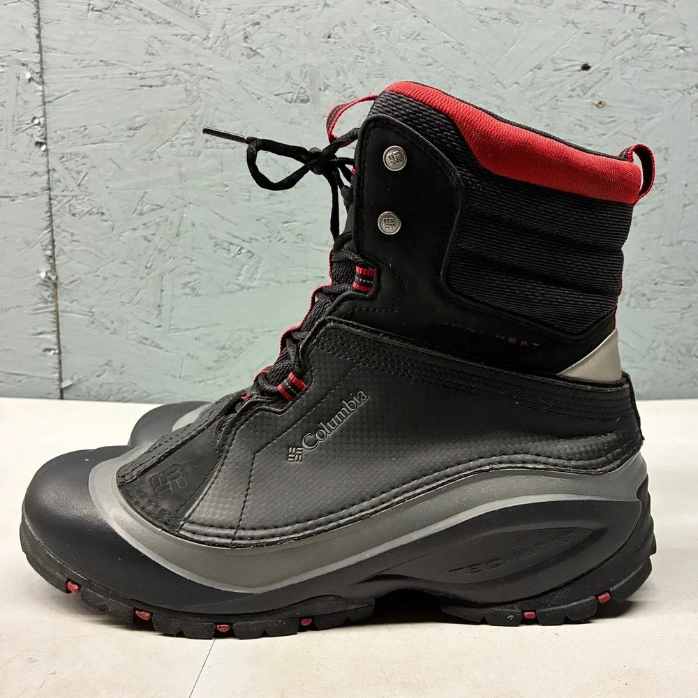 Columbia Bugaboot Plus II Boots Men's 10.5 Black Red Omni Heat Waterproof